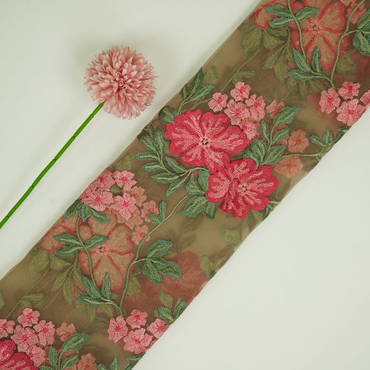 Afsoon Floral Jaal on Mouse Silk Organza Embroidered Fabric
