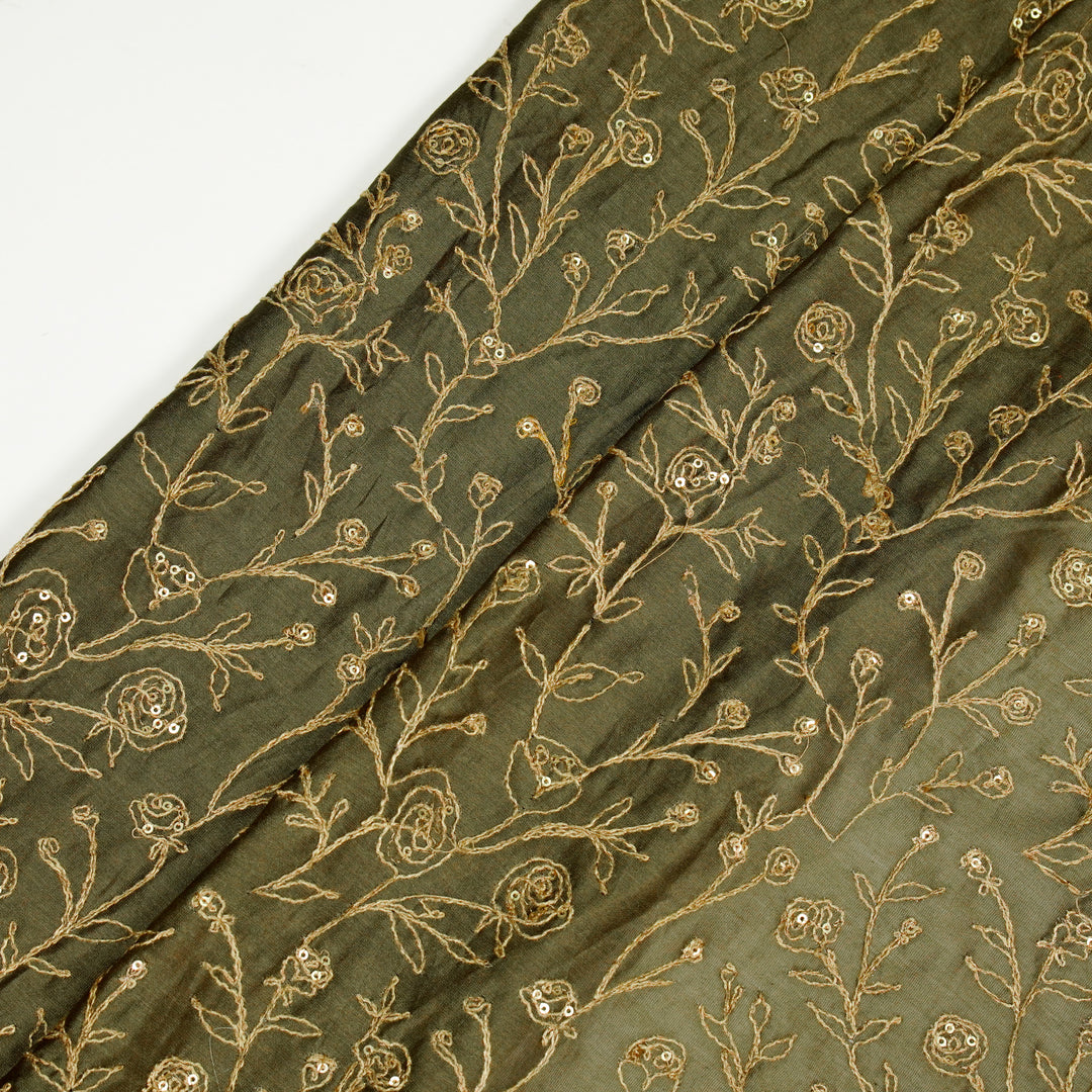 Aseel Jaal on Mouse Silk Chanderi Embroidered Fabric