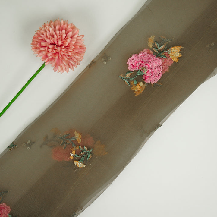Guldan Buta on Mouse Silk Organza Embroidered Fabric