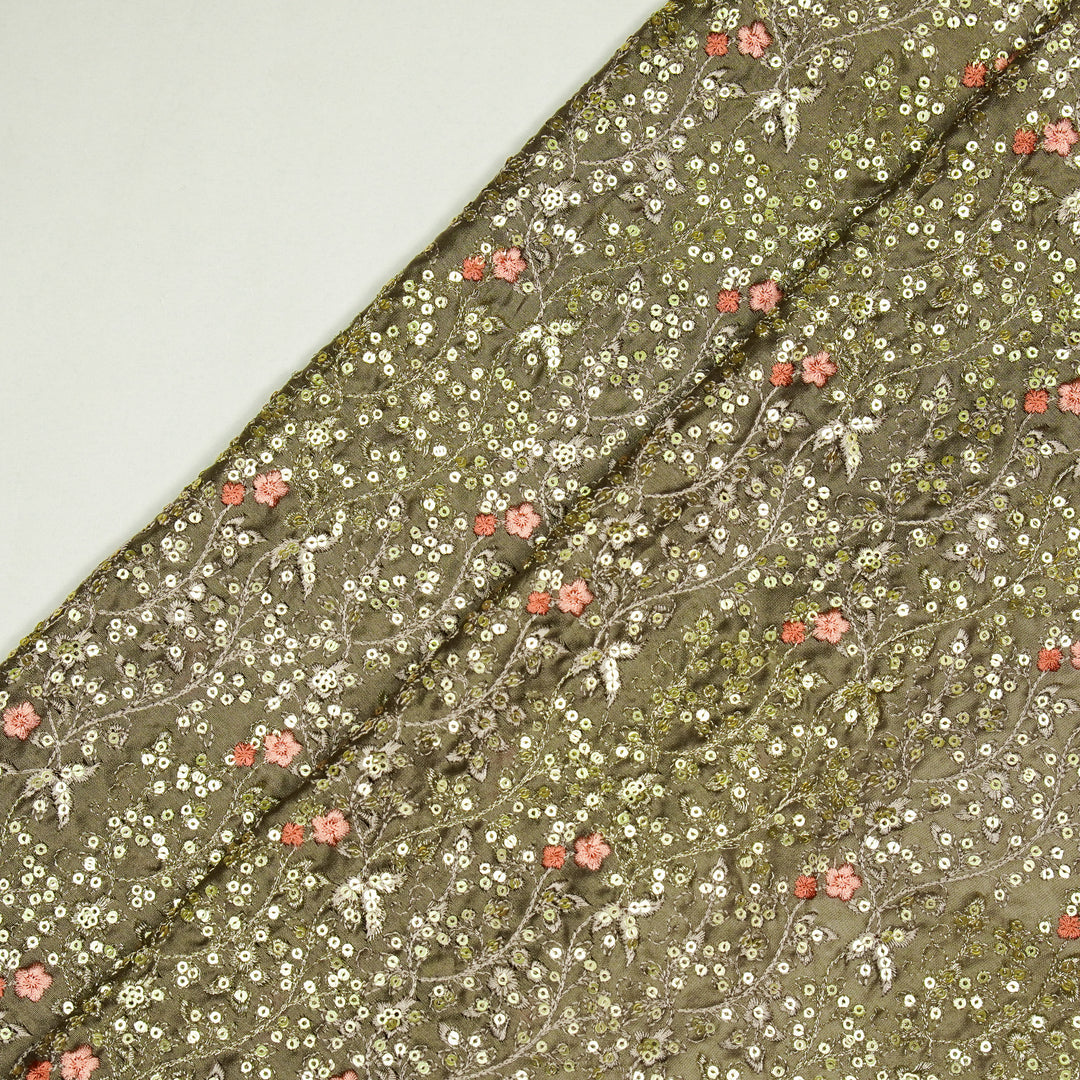 Mehraj Jaal on Mouse Silk Chanderi Embroidered Fabric