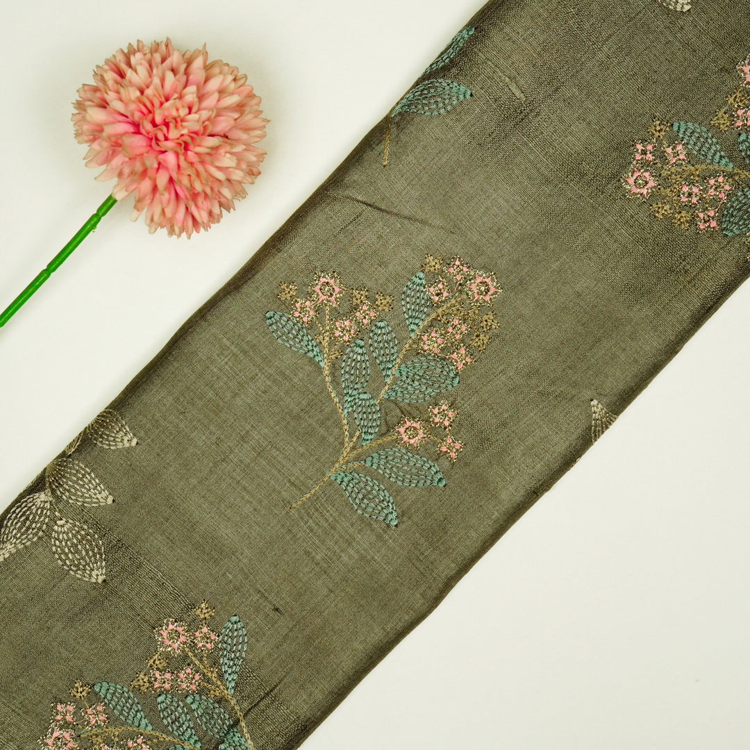 Kisalay Buta On Mouse Tussar Silk Embroidered Fabric