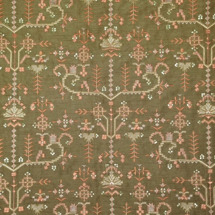 ilaaya Jaal on Mouse Semi Raw Silk Embroidered Fabric