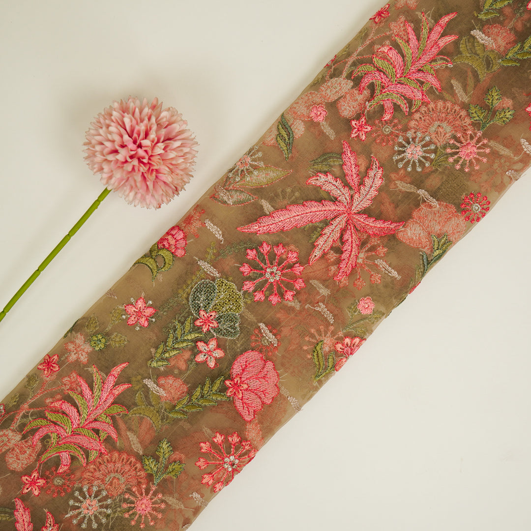 Saman Jaal on Mouse Silk Organza Embroidered Fabric