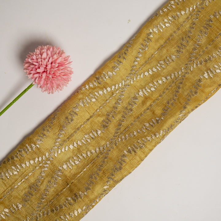 Mustard Yellow Tussar Silk Sofina Zari Jaal Embroidered Fabric (1.5 meters)