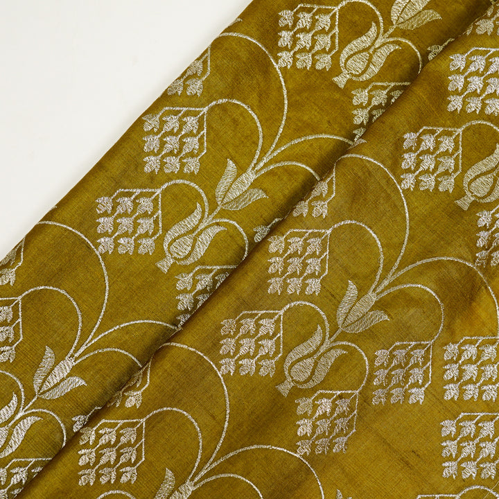 Bushra Jaal On Mustard Tussar Silk Embroidered Fabric