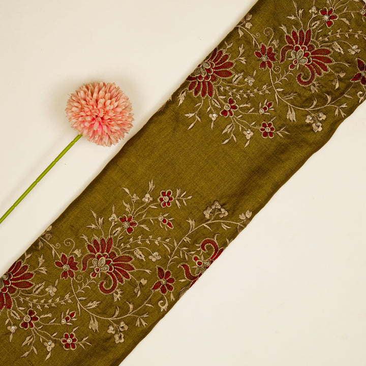 Shamsa Jaal On Mustard Tussar Silk Embroidered Fabric