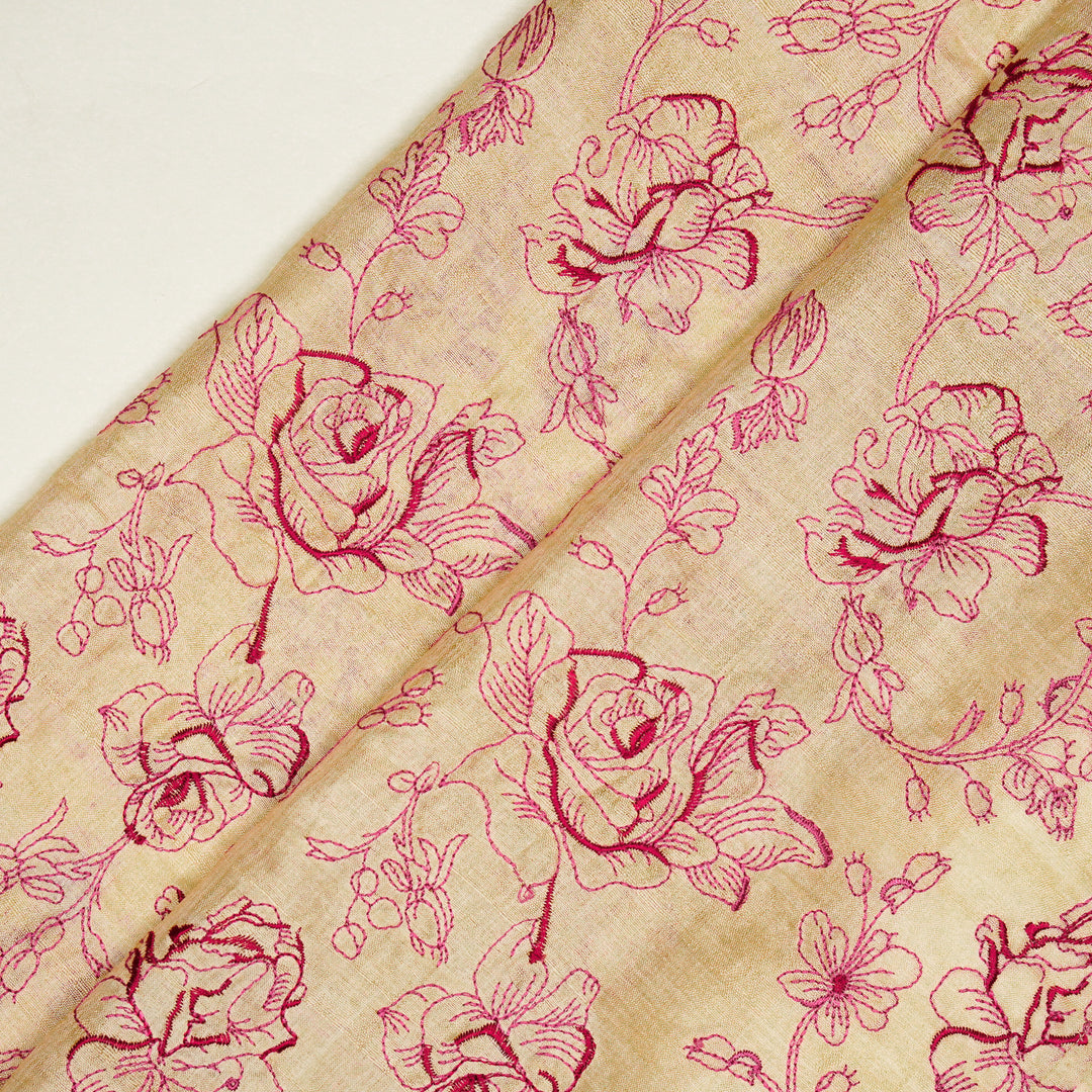 Gulika Jaal on Natural/Fuxia Munga Silk Embroidered Fabric