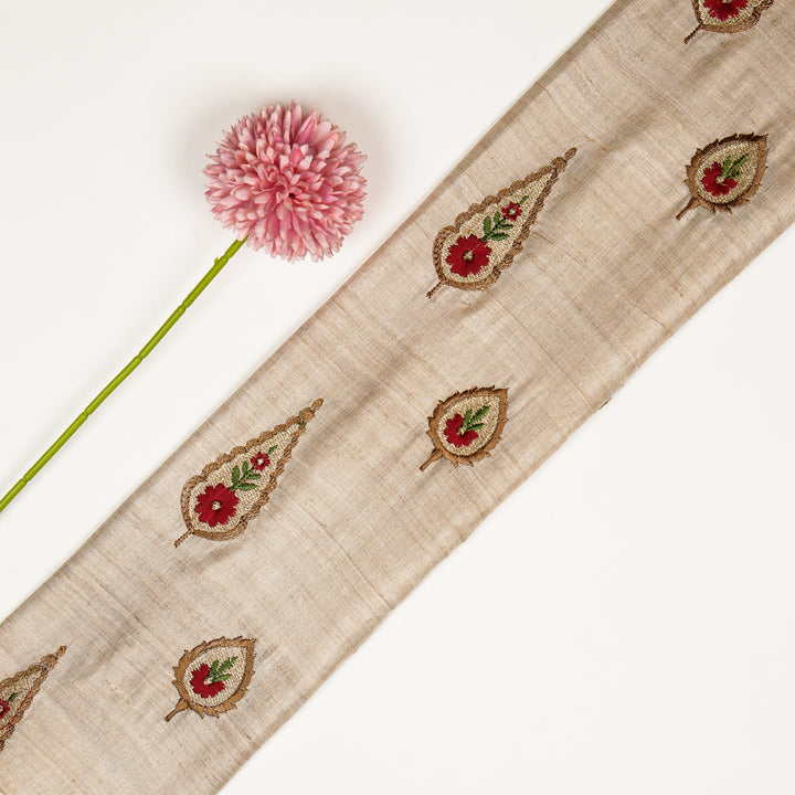 Nila Buta on Natural/Maroon Tussar Silk Embroidered Fabric