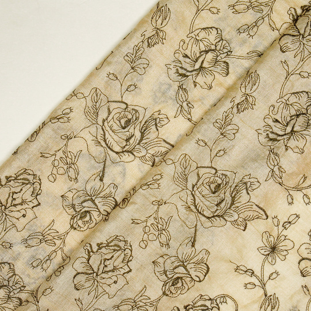 Gulika Jaal on Natural/Olive Munga Silk Embroidered Fabric