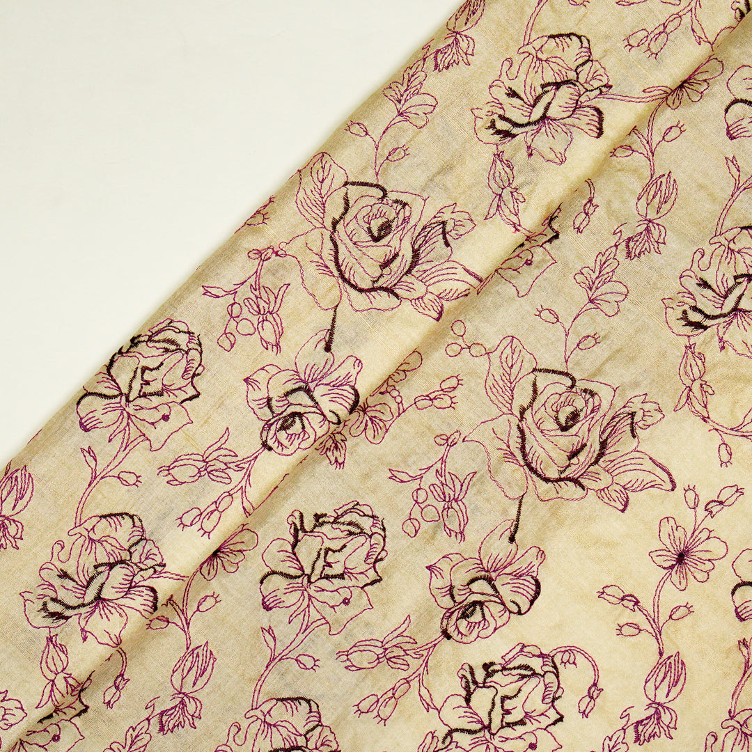 Gulika Jaal on Natural/Purple Munga Silk Embroidered Fabric