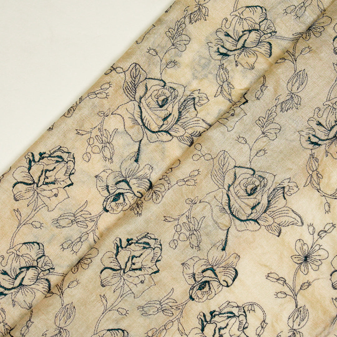 Gulika Jaal on Natural/Blue Munga Silk Embroidered Fabric