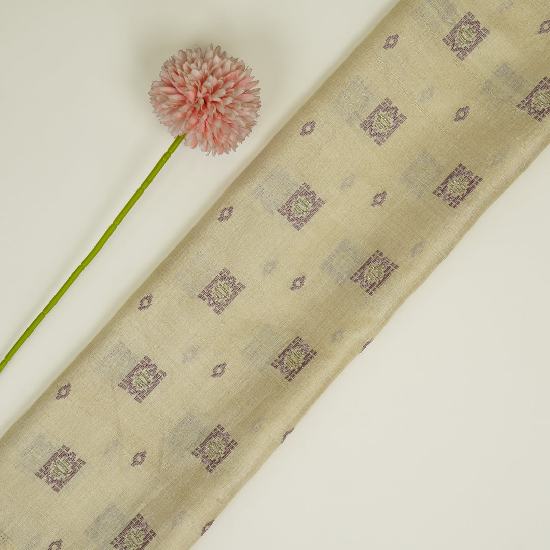 Nishan Buti On Natural Tussar Silk Embroidered Fabric