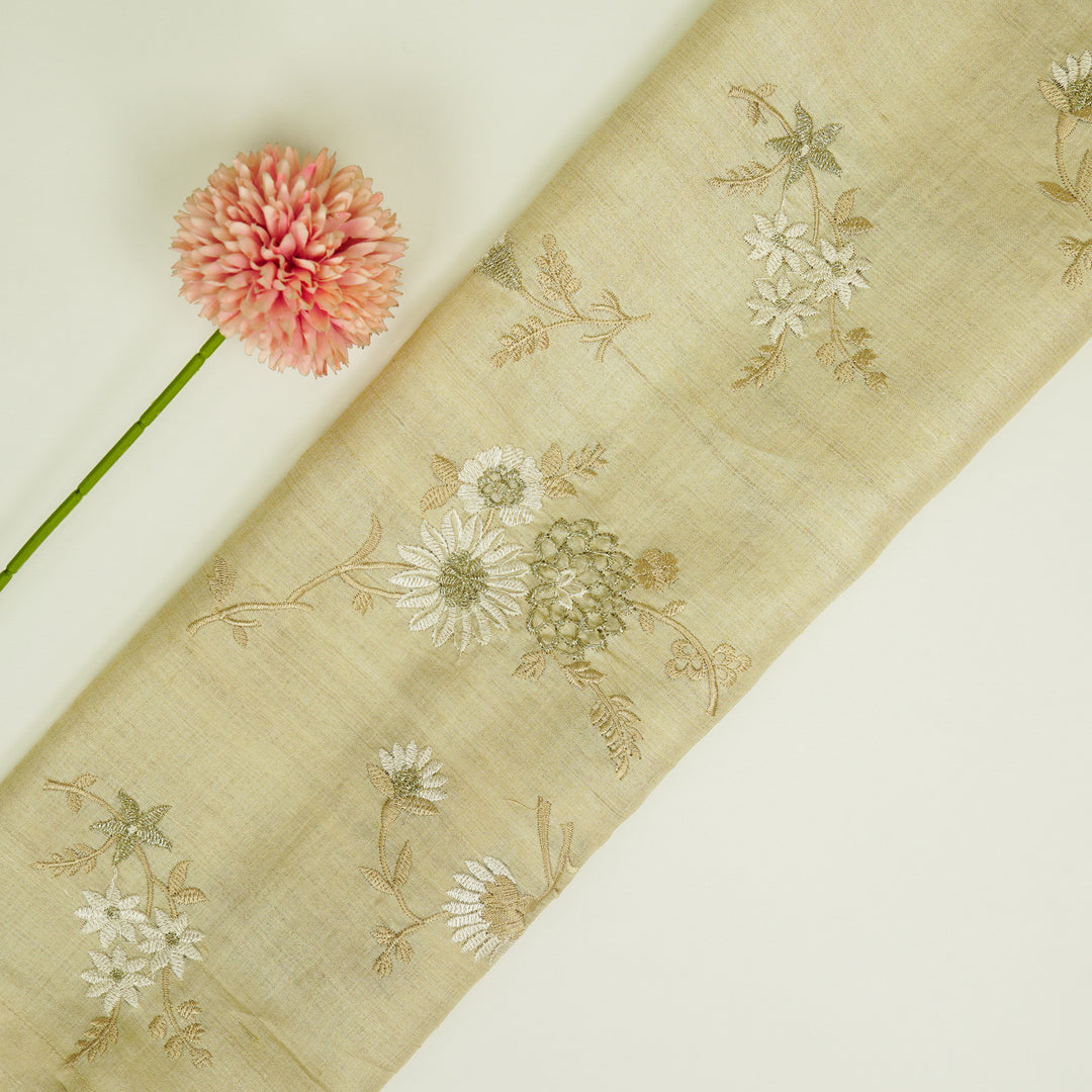 Mahzar Jaal On Natural Tussar Silk Embroidered Fabric