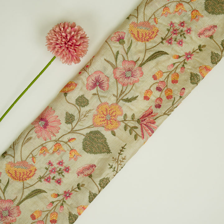 Kanan Jaal On Natural Tussar Silk Embroidered Fabric