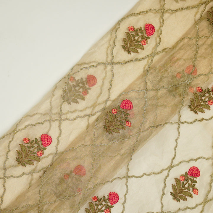 Nasreen Jaal on Natural Silk Tissue  Embroidered Fabric