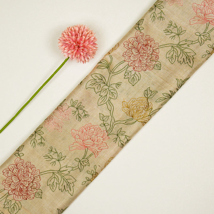 Fajra Jaal On Natural Tussar Silk Embroidered Fabric