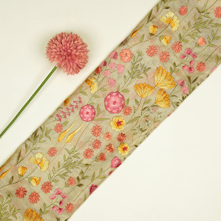 Madhuban Jaal On Natural Tussar Silk Embroidered Fabric