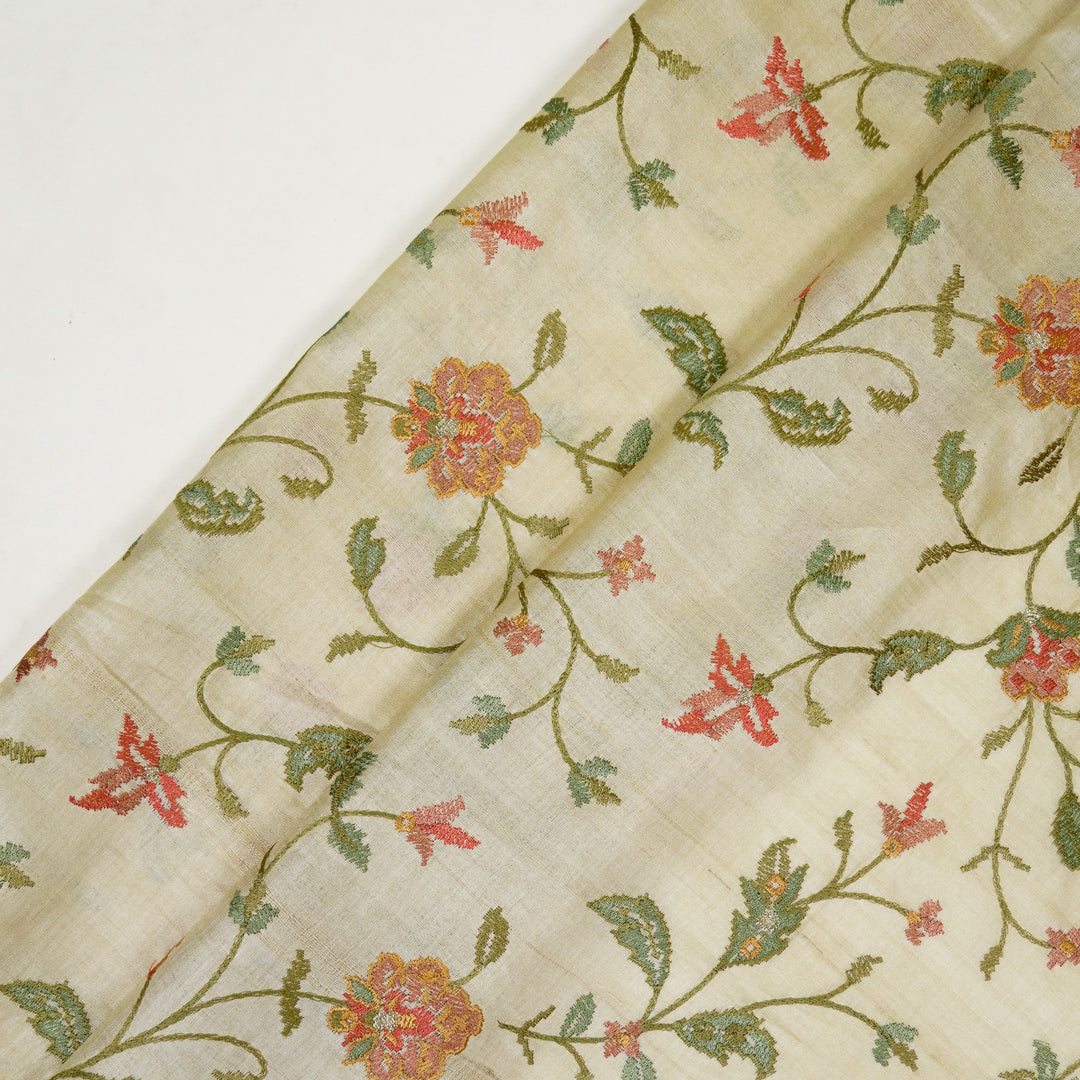 Serena Jaal On Natural Tussar Silk Embroidered Fabric