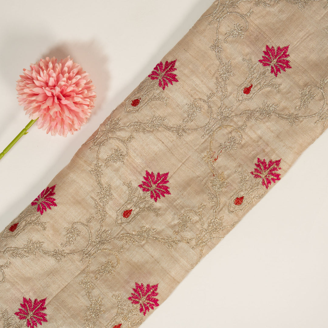 Natural Tussar Silk Soheila Jaal Embroidered Fabric