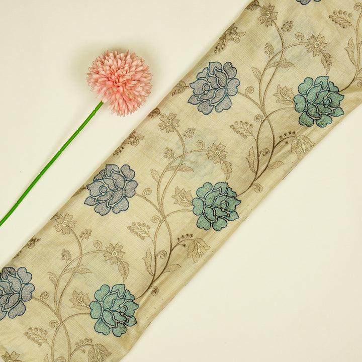 Reemah Jaal On Natural Tussar Silk Embroidered Fabric