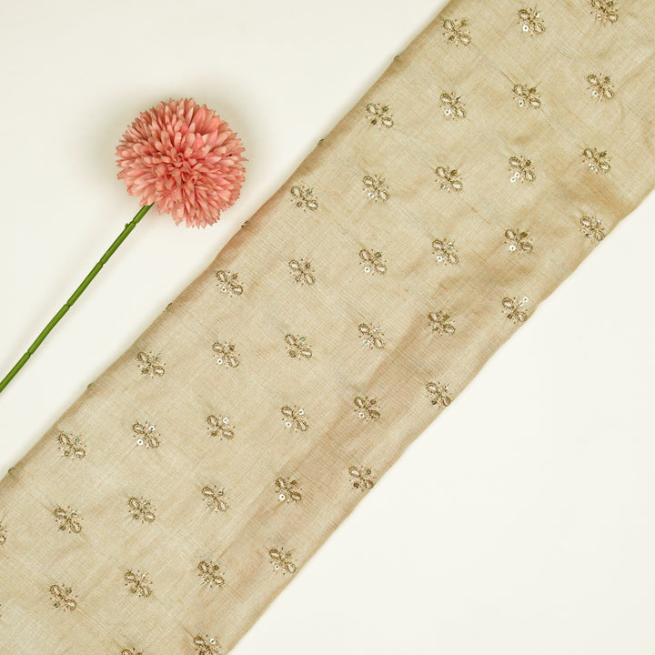 Bindra Buti On Natural Tussar Silk Embroidered Fabric