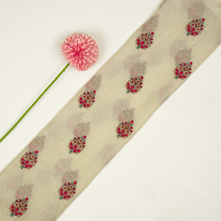 Lavika Buti on Natural Ivory Cotton Silk Embroidered Fabric