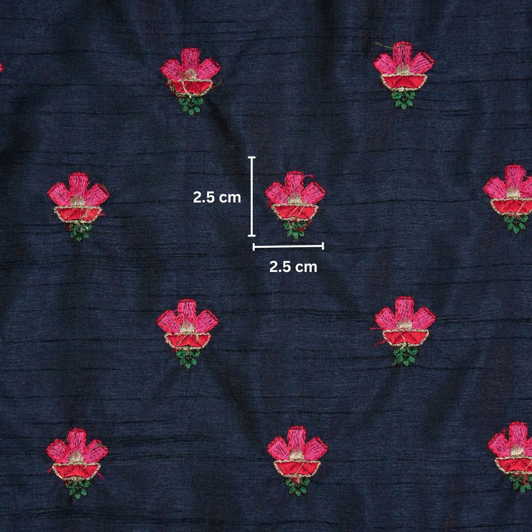 Trifla Buti on Navy Blue Semi Raw Silk Embroidered Fabric