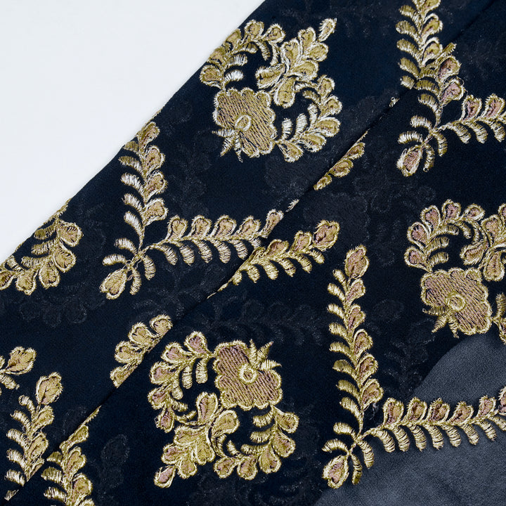 Rounaq Jaal on Navy Blue Semi Georgette Embroidered Fabric