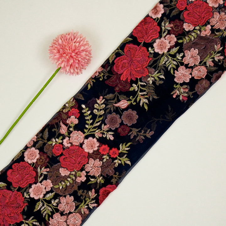 Mahaara Jaal on Navy Blue Silk Organza Embroidered Fabric