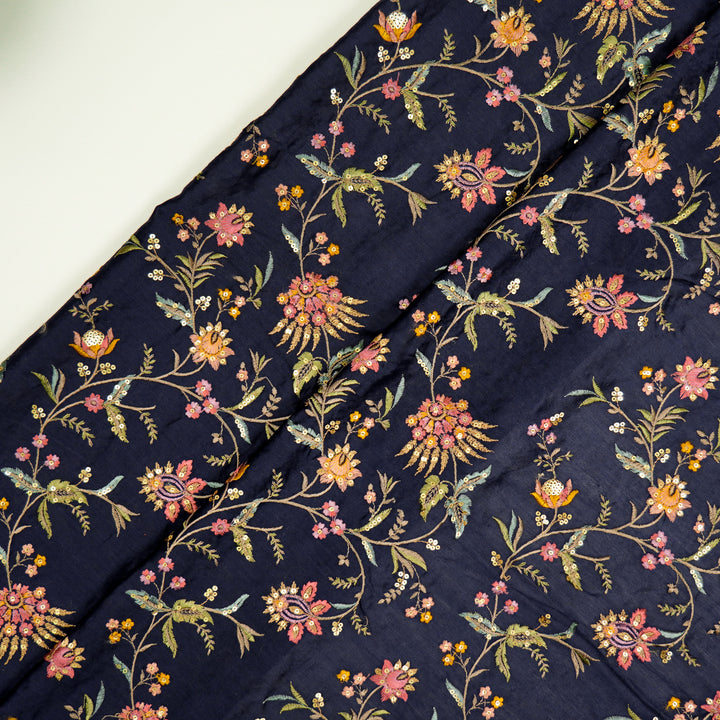 Reham Jaal on Navy Blue Silk Chanderi Embroidered Fabric