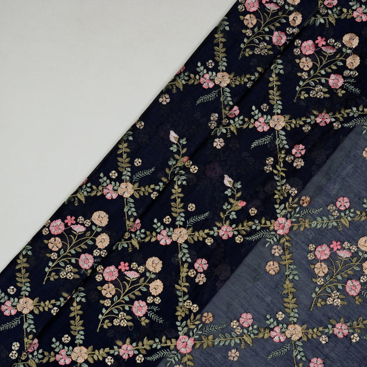 Charita Jaal on Navy Blue Silk Chanderi Embroidered Fabric