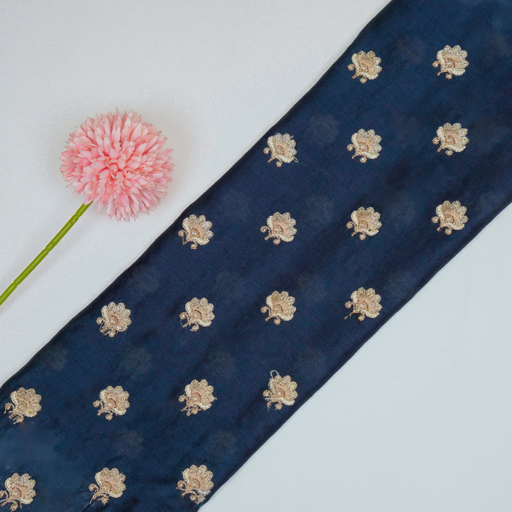 Hemika Buti on Navy Blue Silk Chanderi Embroidered Fabric