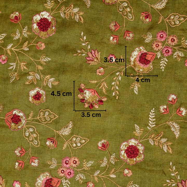 Saahili Jaal on Olive Tussar Silk Embroidered Fabric