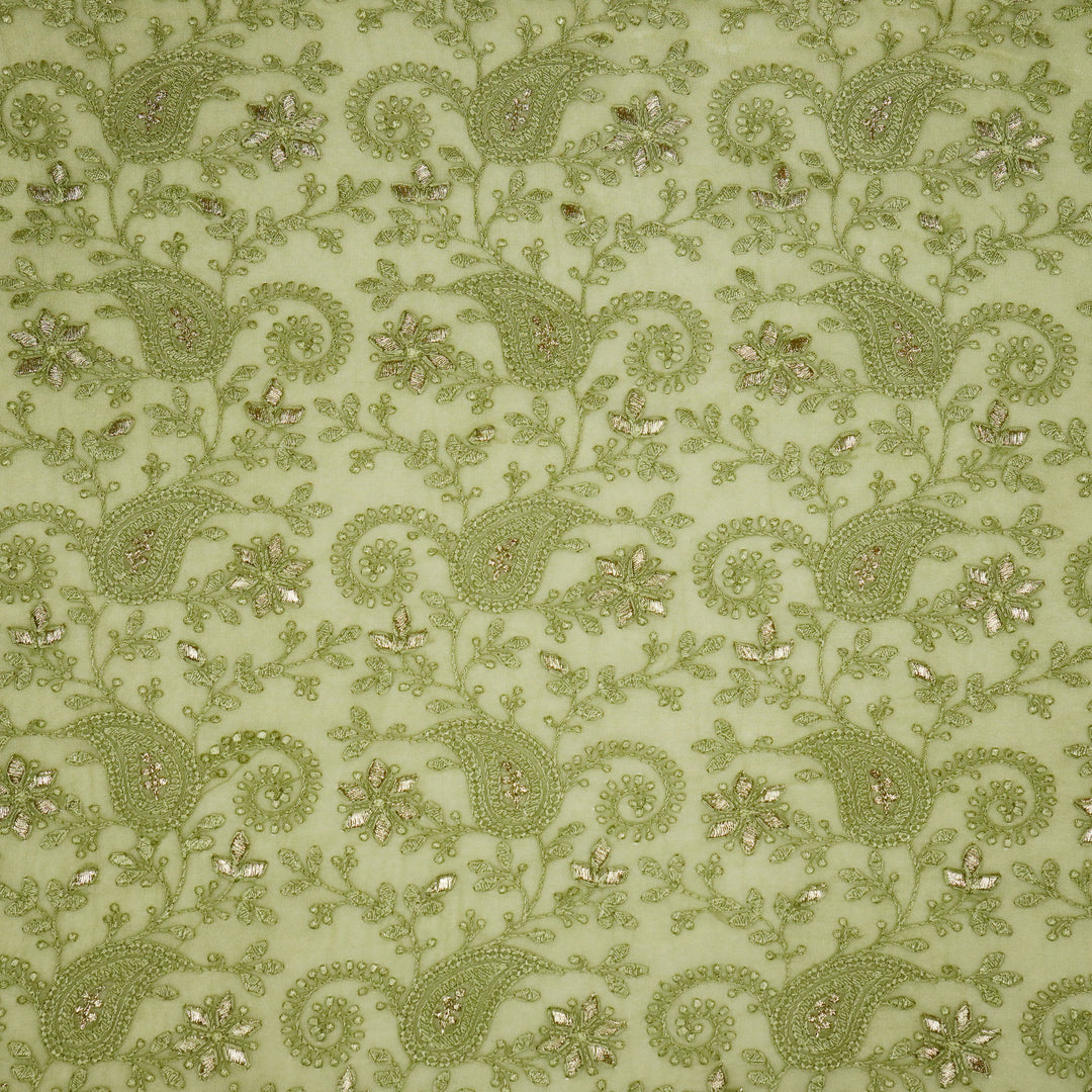 Nabila Jaal on Olive Semi Georgette Embroidered Fabric