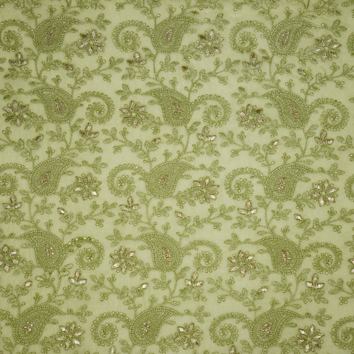 Nabila Jaal on Olive Semi Georgette Embroidered Fabric