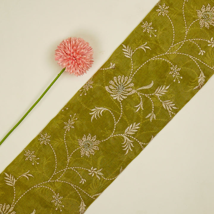 Safira Jaal on Olive Tissue Embroidered Fabric