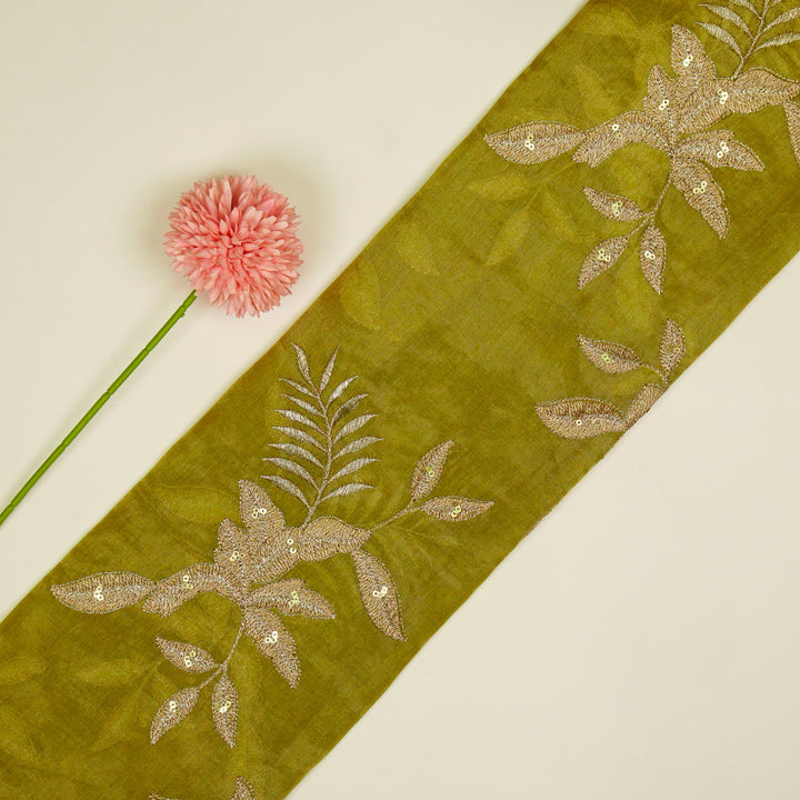 Pallavi Buta on Olive Tissue Embroidered Fabric