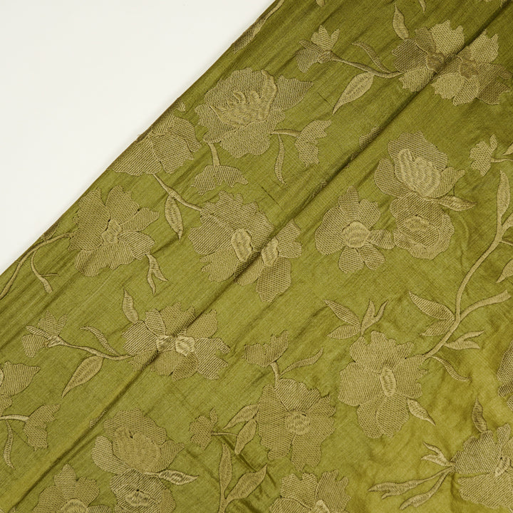 Atish Jaal Olive Tussar Silk  Embroidered Fabric