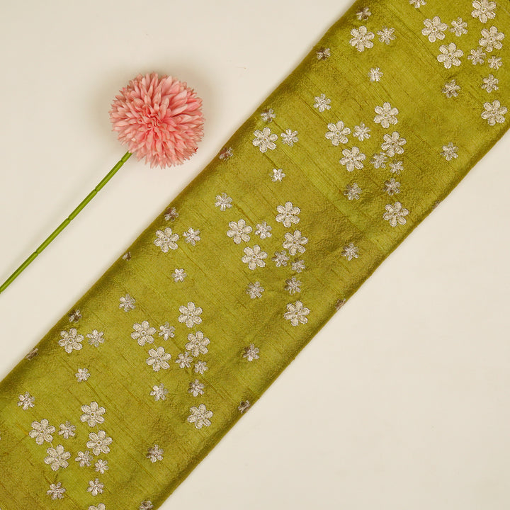 Afnan Buti on Olive  Raw Silk Embroidered Fabric