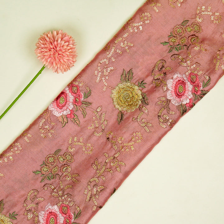 Abhra Jaal on Onion Pink Luxe Silk Chanderi Embroidered Fabric