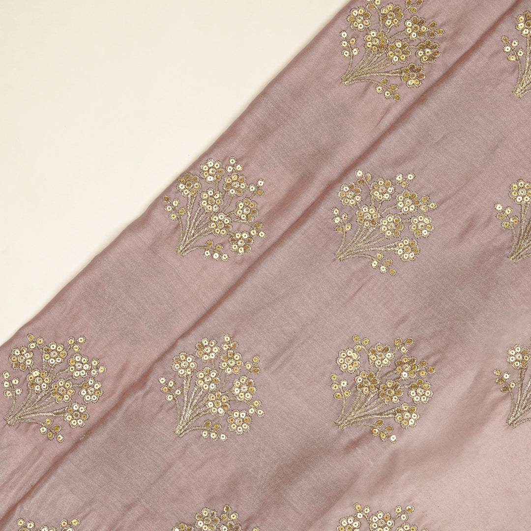 Warda Buta on Onion Pink Silk Chanderi Embroidered Fabric