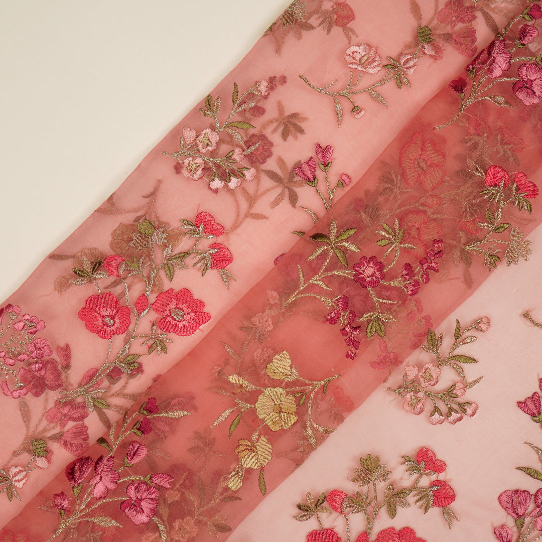 Basira Jaal on Onion Pink Silk Organza Embroidered Fabric