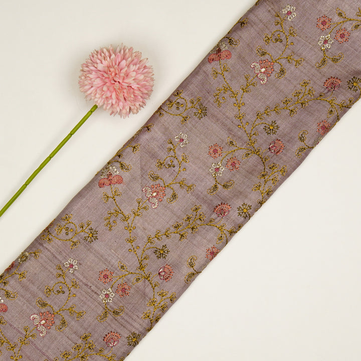 Latika Jaal On Onion Tussar Silk Embroidered Fabric