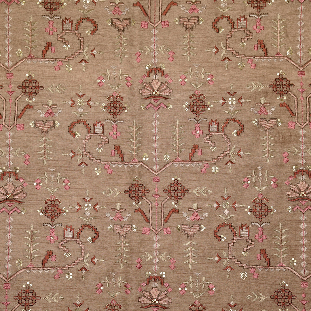 ilaaya Jaal on Onion Semi Raw Silk Embroidered Fabric