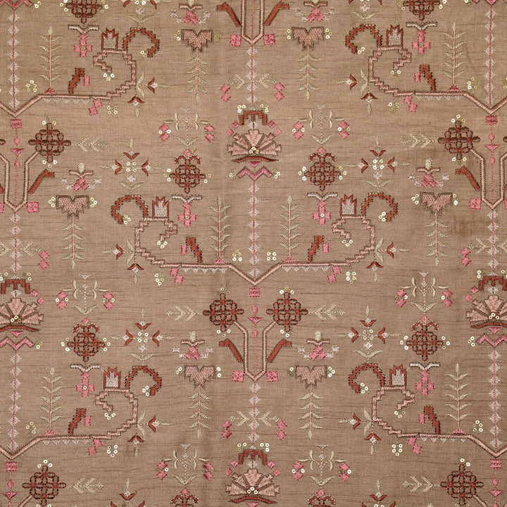 ilaaya Jaal on Onion Semi Raw Silk Embroidered Fabric