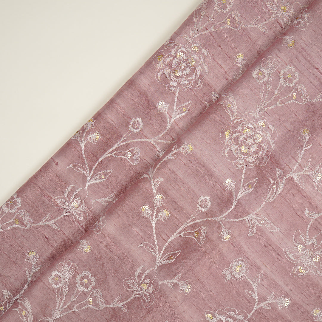 Taraash Jaal on Onion Raw Silk Embroidered Fabric