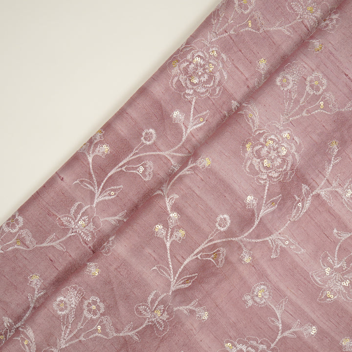 Taraash Jaal on Onion Raw Silk Embroidered Fabric