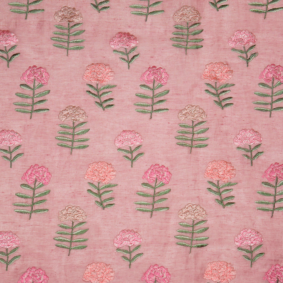 Nayla Buta on Onion/Pink  Silk Linen Embroidered Fabric