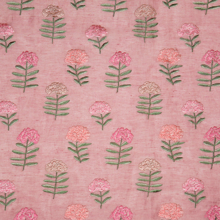 Nayla Buta on Onion/Pink  Silk Linen Embroidered Fabric