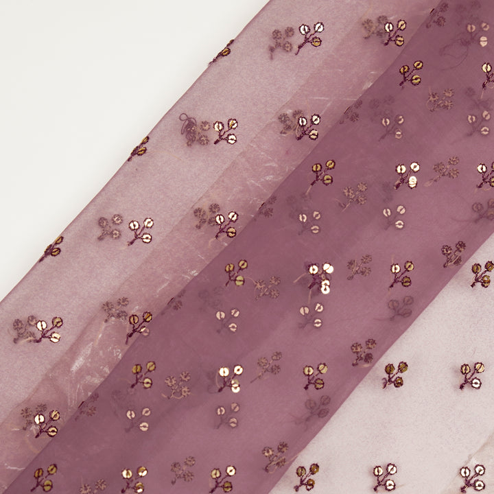 Sunheri Buti on Purple Silk Organza Embroidered Fabric